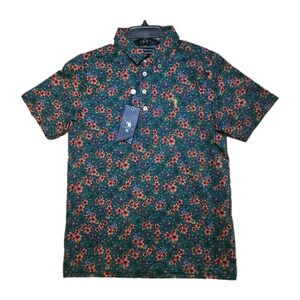 William Murray Polo Shirt Mens S Green Floral Bird Bull Cow‎ Golf Performance
